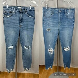 Lot of 2  Good American / American Eagle Blue Jeans Jeggings Distressed Sz 10